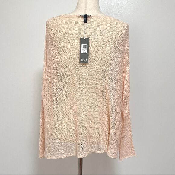 NWT Eileen Fisher Ballet Neck Box Top Shell Peach M Linen Mini Tape Long Sleeve - Picture 3 of 12